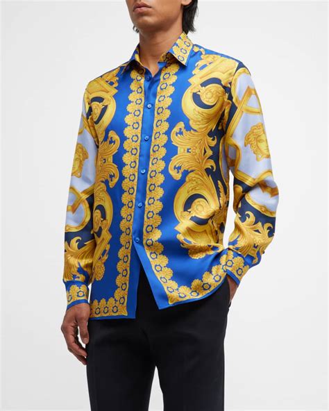 versace black silk men shirt|1st copy versace shirt men.